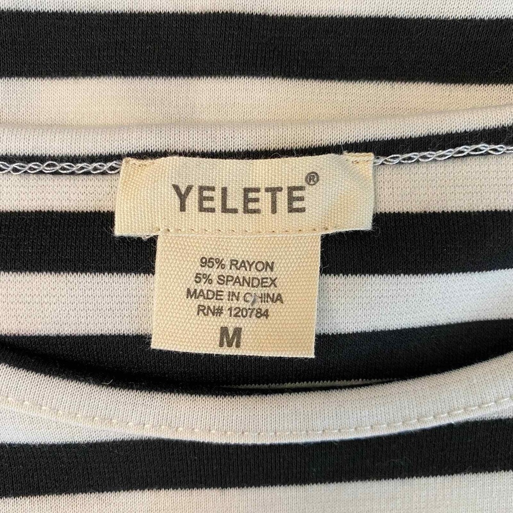 Yelete Dress Womens Medium Black White Stripe Rayon Soft Lightweight - Picture 7 of 11